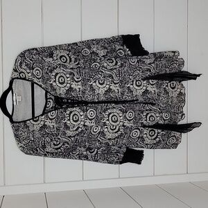 MIRROR IMAGE XL black & white bohemian print long sleeve tunic